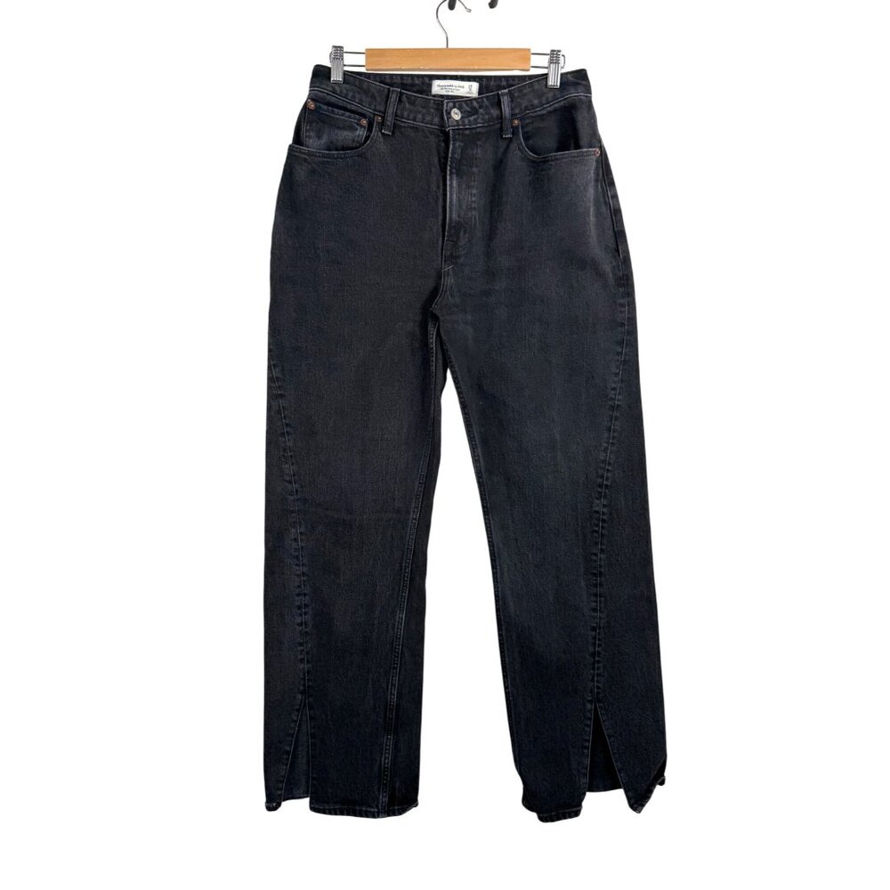 Abercrombie & Fitch 90s Relaxed Jeans high rise split hem charcoal sz 29